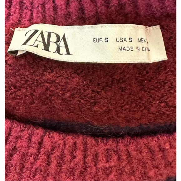 Zara Rainbow Cropped Sweater Puff Long Sleeve Striped Wool Blend Pullover Size S - Picture 12 of 14